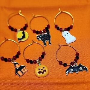 Handmade Halloween Wine Glass Charms Set
